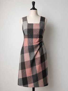 Kay Unger Plaid Sleeveless Dress – Pink/Gray Check –Virgin Wool Size 8